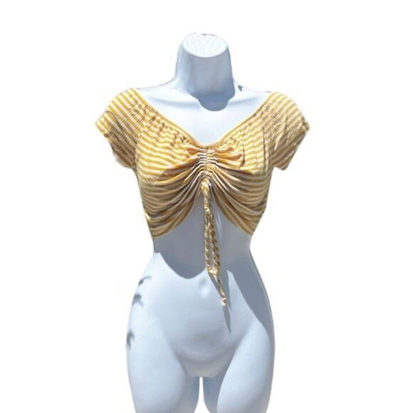 Ambiance Yellow and White Striped Crop Top - Size Small - Picture 1 of 2